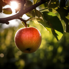 A Fresh Apple On The Apple Tree. Generative AI