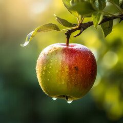 A Fresh Apple On The Apple Tree. Generative AI