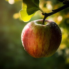 A Fresh Apple On The Apple Tree. Generative AI