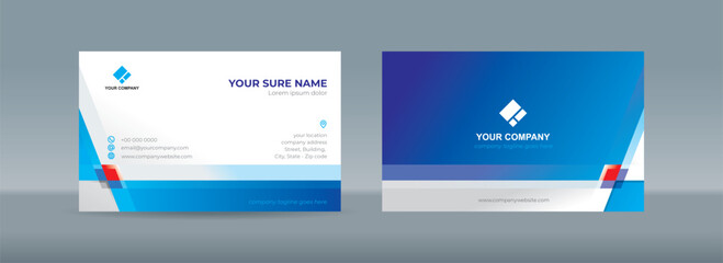 Business card templates with Modern simple blue and white square and triangle shapes on blue white background