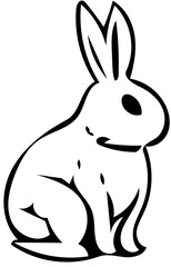 Black rabbit in a white background Silhouette | Digital illustration of a  cute bunny 