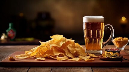 Obraz premium A enticing nibble of brew and chips. Creative resource, AI Generated