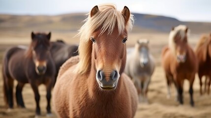 Obraz premium The Icelandic horse may be a breed of horse made in Iceland. Closeup Icelandic steeds. Creative resource, AI Generated