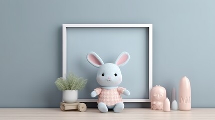 Taunt tv outline with charming rabbit doll 3d insides rendering plan. Creative resource, AI Generated