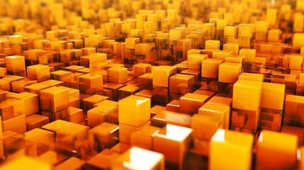 Obraz premium Orange and Yellow, Flashing 3d shapes Precisely Organized to create a Cutting edge Tech See. Creative resource, AI Generated