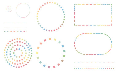 Rainbow gradient geometrical pattern and frame design set. Editable. Illustrations, vectors ,lines