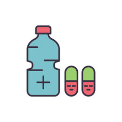 Medical Bottle related vector line icon. Pills, water. Isolated on white background. Vector illustration. Editable stroke