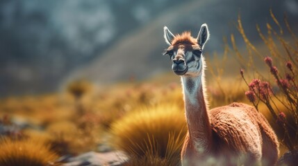 Guanaco in nature, stupefying photo. Creative resource, AI Generated