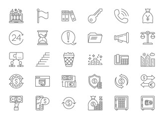 Set vector business line icons in flat design with elements for mobile concepts and apps. Icons for business, management, finance, strategy, marketing. Collection logo and pictogram. Editable Stroke