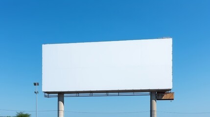 Mockup Gigantic white clear bulletin or white headway ad spot appeared on the open discuss against the blue sky establishment. Creative resource, AI Generated