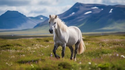 Naklejka na ściany i meble The Icelandic horse may be a breed of horse made in Iceland. Creative resource, AI Generated