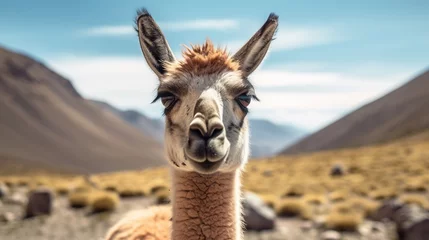 Foto op Canvas Guanaco in nature, stunning photo. Creative resource, AI Generated © Denys