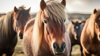 The Icelandic horse may be a breed of horse made in Iceland. Closeup Icelandic steeds. Creative resource, AI Generated - obrazy, fototapety, plakaty