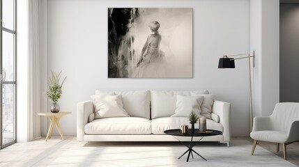 Fototapeta na wymiar White living room with unwind chair and take note spot. Creative resource, AI Generated