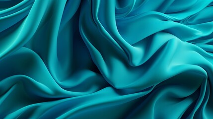 Turquoise and Water Cloth with Wrinkles and Folds. Multicolored Wavy Surface Foundation. Creative...