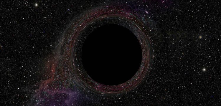 The black hole is radiating gravity field Time bends quasars warp gravity spacetime bends. event horizon Cosmic background in deep space 3d illustration
