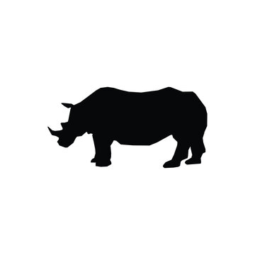 Isolated black silhouette of a rhinoceroson a white background. - Farm Animals. Vector Icon illustration