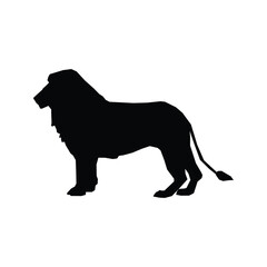 Isolated black silhouette of a Lion on a white background. - Farm Animals. Vector Icon illustration