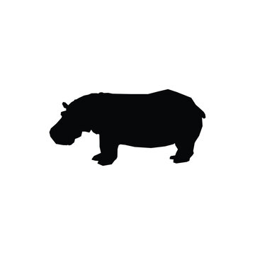 Isolated black silhouette of a hippopotamus a white background. - Farm Animals. Vector Icon illustration