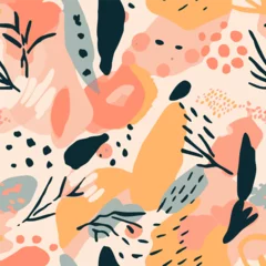 Fototapeten Seamless pattern with abstract shapes and floral elements. Vector illustration © Vibrands Studio