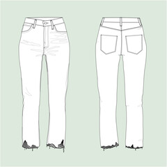 illustration of a pair of jeans, silhouette jeans, 5 pairs of jeans, outline jeans, illustration, vector, jeans women.