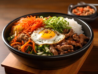 korean food. bibimbap. korean table setting. Generative AI. 