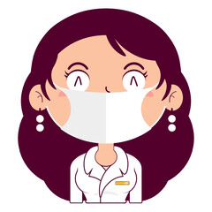 business or receptionist woman wear medical mask cartoon cute