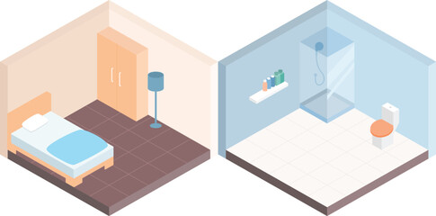 Bedroom and bathroom isometric