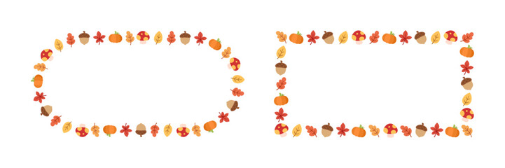 Autumn frames set. Modern vector illustration. Halloween, Thanksgiving fall border template.