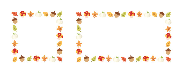 Rectangle and square autumn frame set. Modern vector illustration. Halloween, Thanksgiving fall border template.