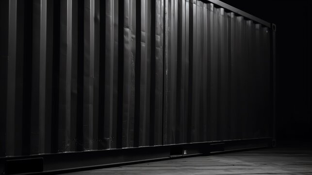 An image of black container illustration on black background presentation template. Ai generative