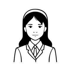 Schoolgirl portrait vector illustration isolated on transparent background