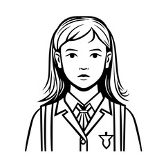 Schoolgirl portrait vector illustration isolated on transparent background