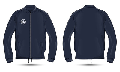 Dark blue zipped jacket mockup front and back view