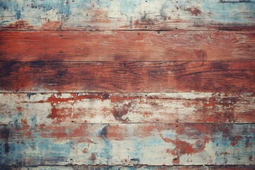 Colorful, rough, abstract textured background of long weathered painted boards, developed with generative ai