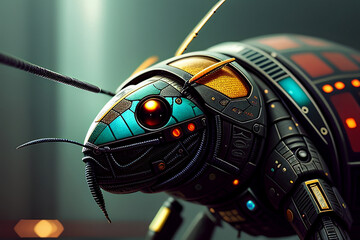 Cybernetic insect beetle. Generative AI - obrazy, fototapety, plakaty