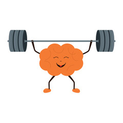 Strong powerful brain holding heavy barbell. Intelligence, mind, imagination, creativity, knowledge and education concept. Train your brain. Vector