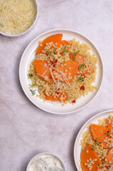 Pasta with fried pumpkin slices