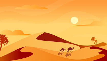 Illustration camel in desert landscape