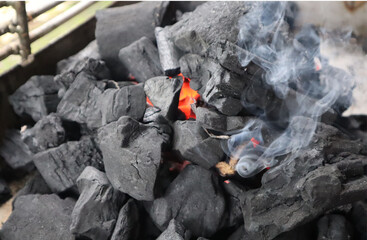 Hot charcoal on the grill, preparation for barbecue