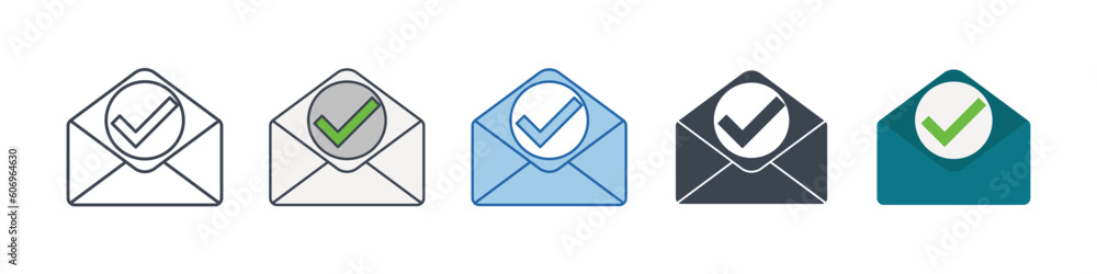 Poster check mark on mail icon symbol template for graphic and web design collection logo vector illustrati