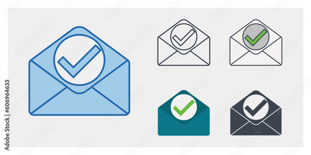Poster check mark on mail icon symbol template for graphic and web design collection logo vector illustrati