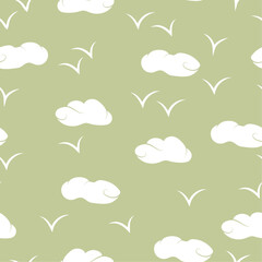 Vector seamless pattern with clouds and birds. For print,packaging,textile,wallpaper,kids design