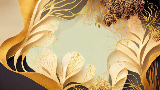 Abstract organic floral paper cut art background banner, poster flyer template with copy space