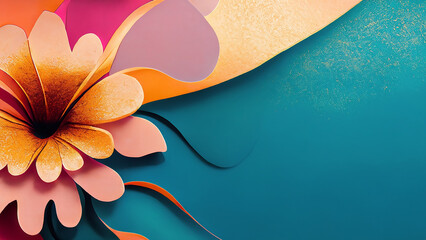 Abstract organic floral paper cut art background banner, poster flyer template with copy space
