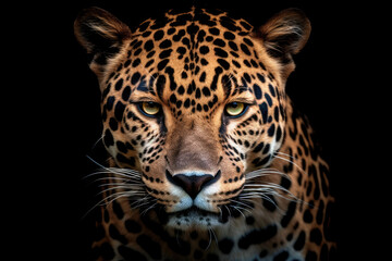 Fototapeta na wymiar Jaguar portrait on black background, Generative AI