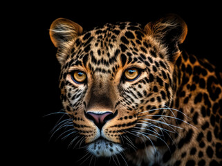 Plakat Jaguar portrait on black background,, Generative AI