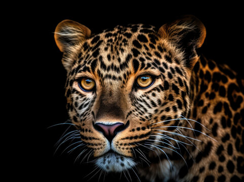 Jaguar portrait on black background,, Generative AI