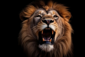 Naklejka premium Lion king isolated on black background, Generative AI