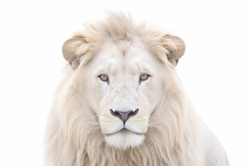 Portrait of a Male adult lion, Panthera Leo, isolated on white, Generative AI